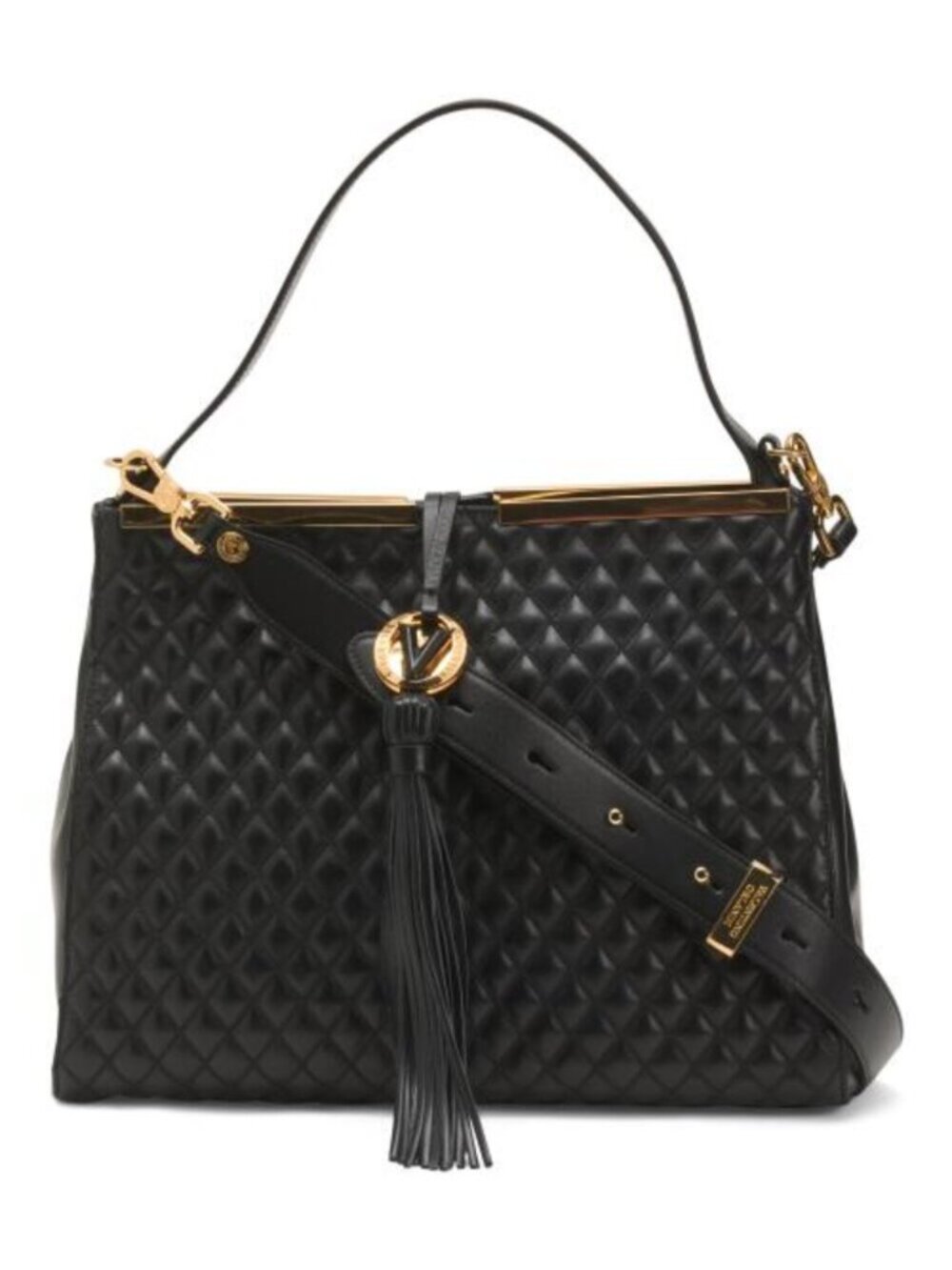 VALENTINO ORLANDI Made In Italy Leather Satchel With Gold Tone Bar Top And Tasse